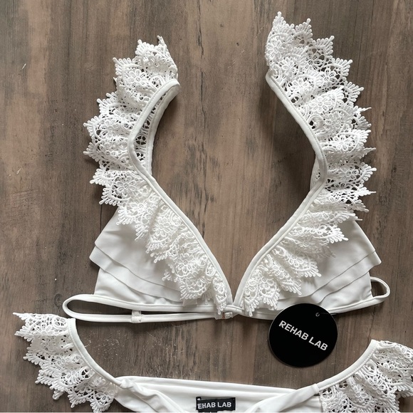 Rehab Lab White Frilly Bohemian Lace Brazilian Thong Bikini - Picture 7 of 7